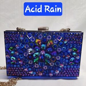 Handmade Pearl Chaos Blue Transparent Acrylic Clutch - Acid Rain
